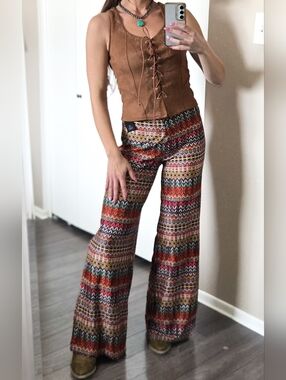 Guilty Aztec Boho Wide Leg Pants M Southwestern Print Flowy Festival Western
